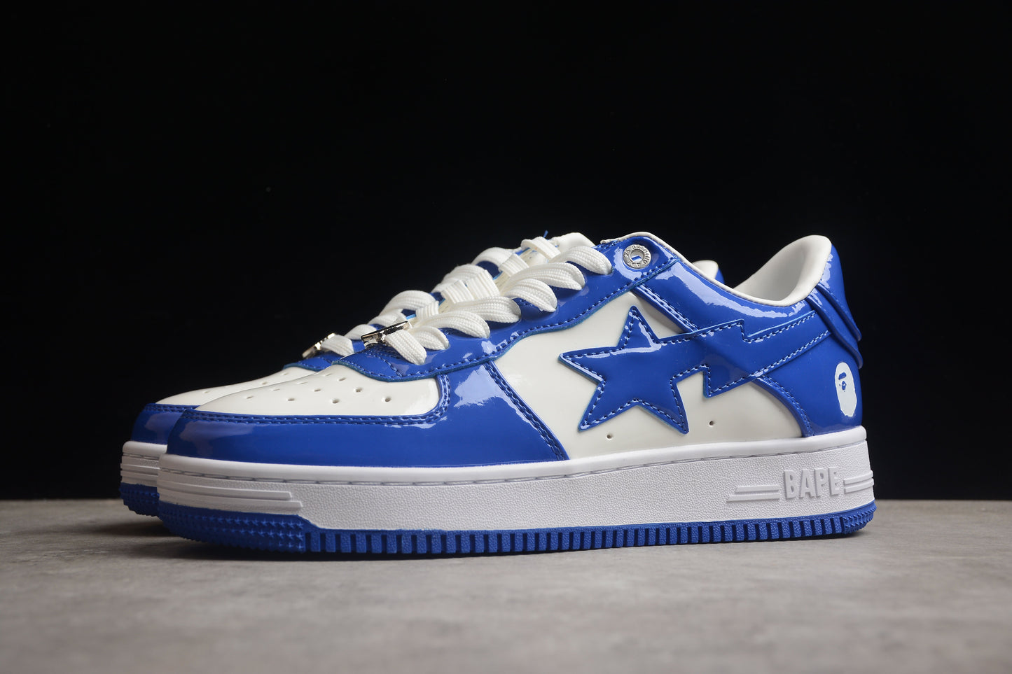 BAPE STA Low-Top Blue and White Patent Leather Sneakers - Phantom Kicks