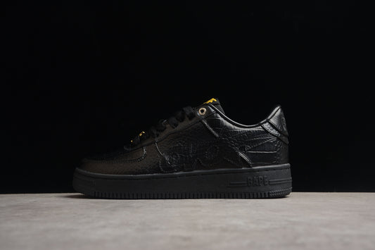 BAPE STA Low-Top Black Croc-Embossed Sneakers - Phantom Kicks
