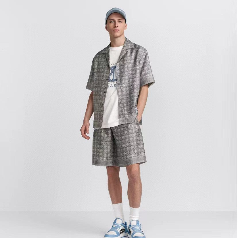 Dior Geometric Pattern Short Sleeve Shirt in Gray - Phantom Kicks