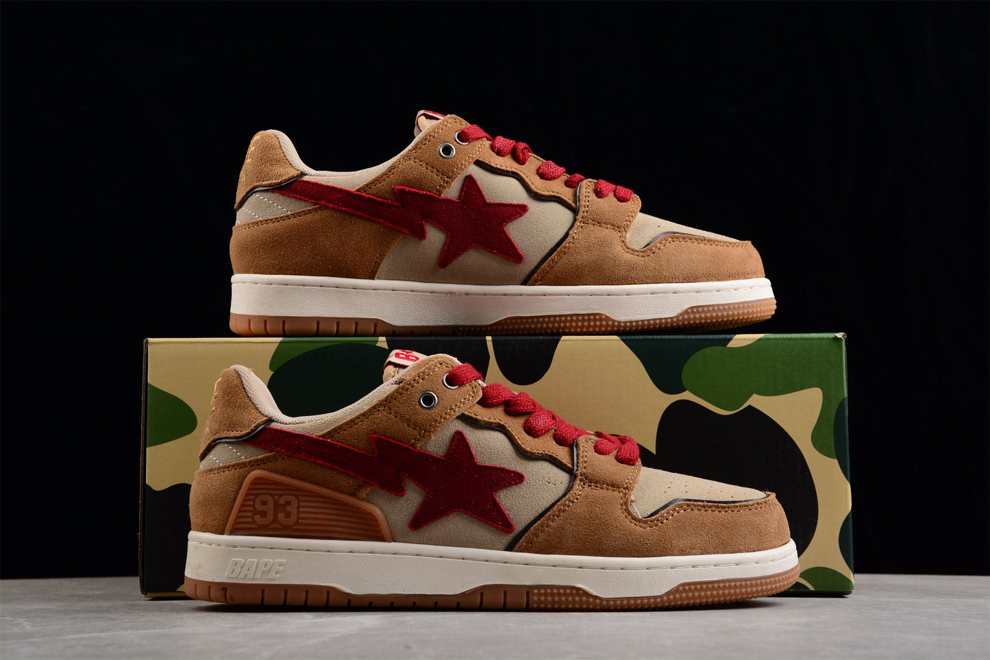 BAPE STA Low-Top Sneakers in Red and Brown - Phantom Kicks