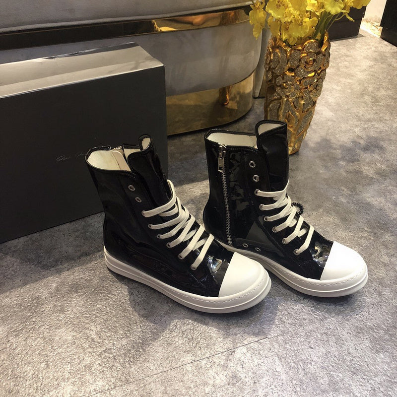 High-Top Black Patent Leather Sneakers - Phantom Kicks