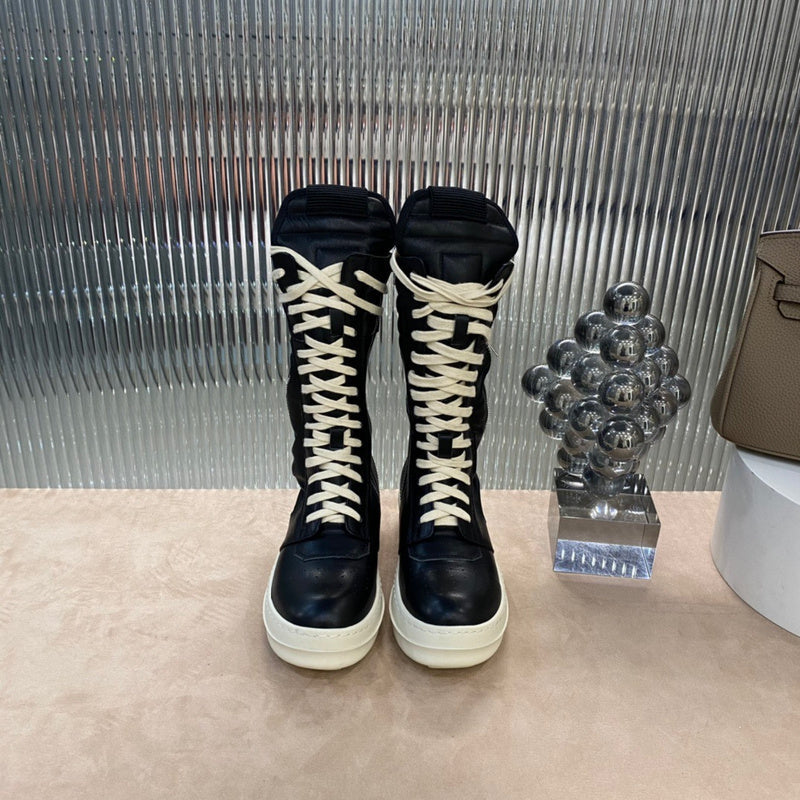 Rick Owens High-Top Leather Boots - Black and Cream - Phantom Kicks