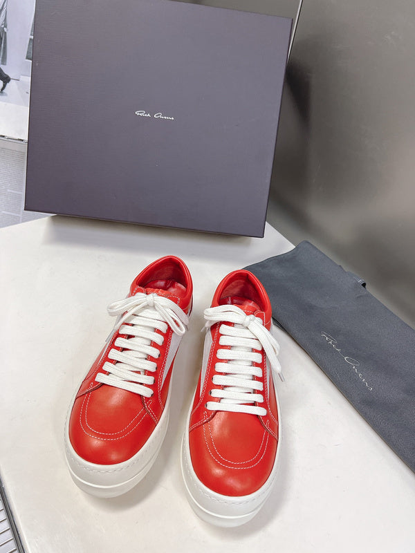 Rick Owens Low-Top Sneakers - Red Leather - Phantom Kicks