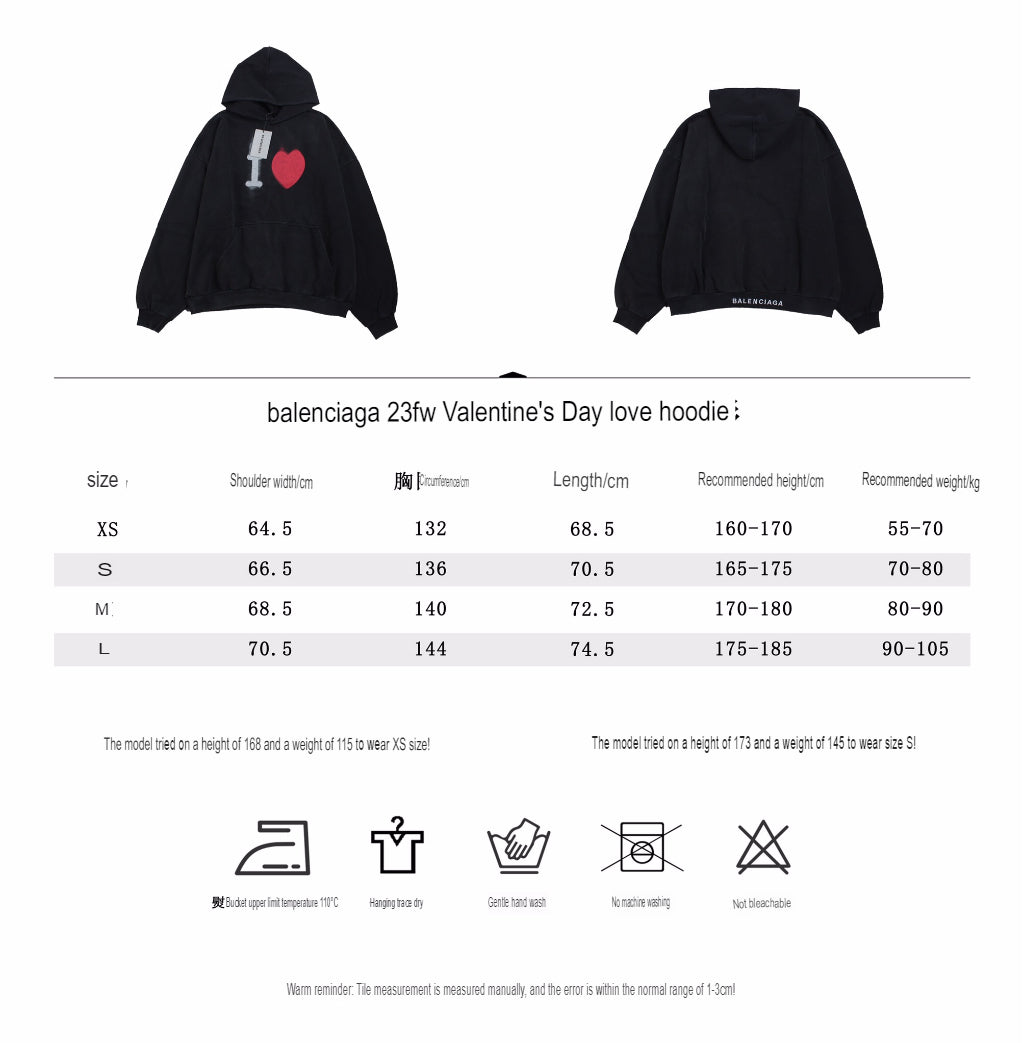 Balenciaga Black Hoodie with "I Love" Graphic - Phantom Kicks