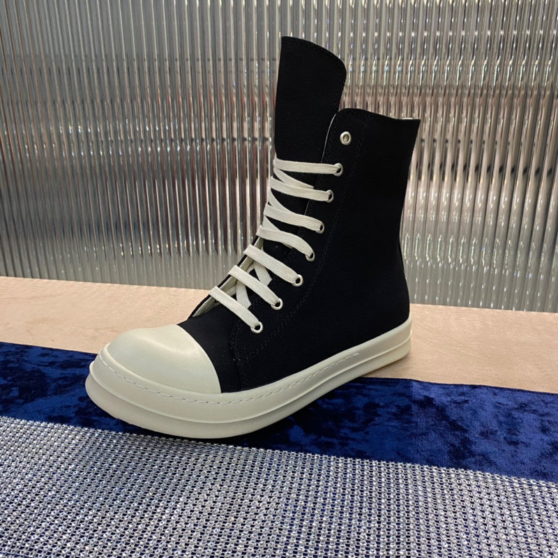 Rick Owens Canvas High-Top Sneakers - Black and White - Phantom Kicks