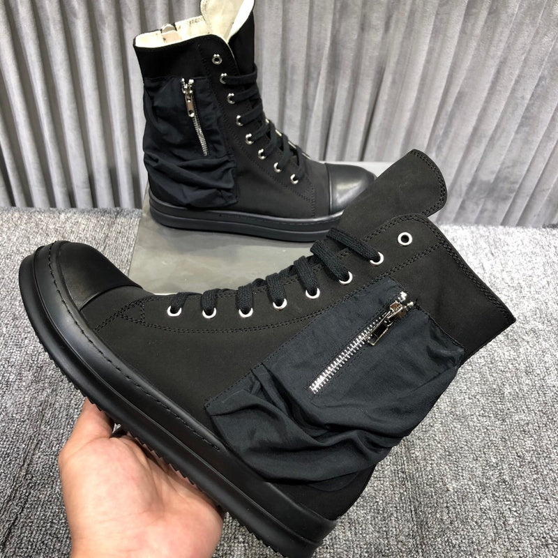 Rick Owens High-Top Leather Sneakers with Side Zipper - Phantom Kicks