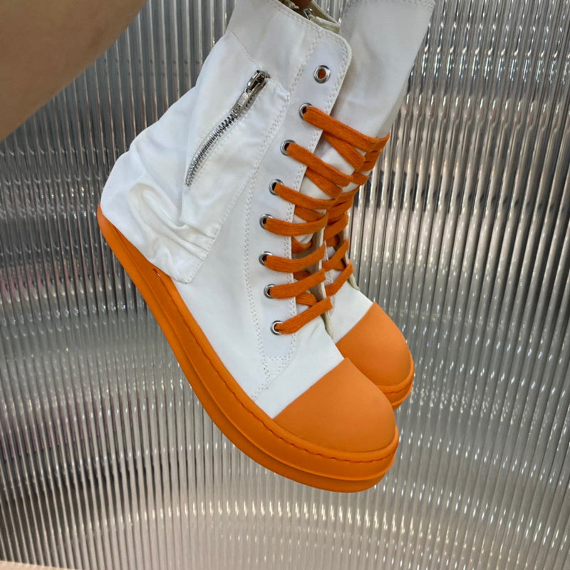 Rick Owens High-Top Canvas Boots - White and Orange - Phantom Kicks
