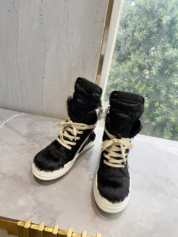 Rick Owens Geobasket Sneakers - Black Pony Hair - Phantom Kicks