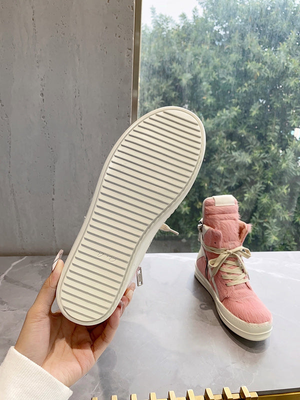 Rick Owens Geobasket Sneakers - Pink Pony Hair - Phantom Kicks
