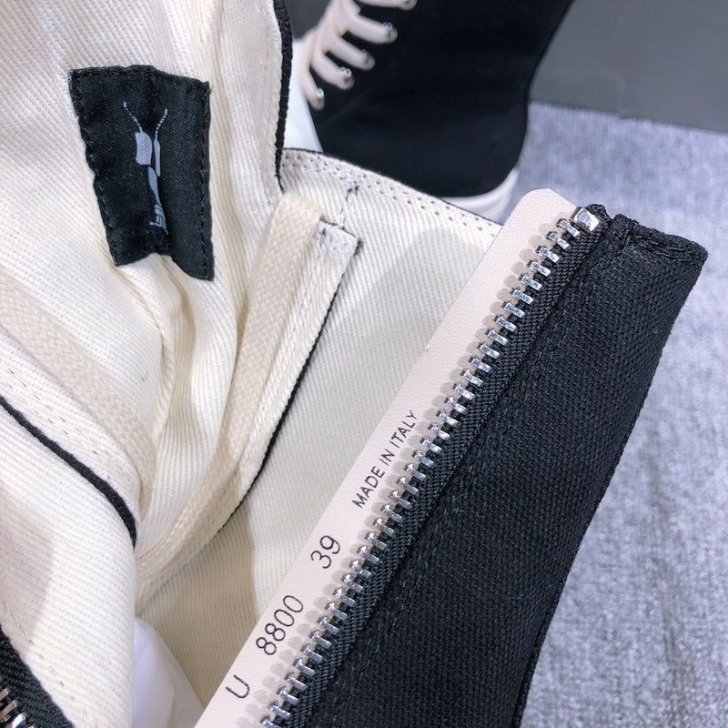 Rick Owens Black Canvas Boots with Ruched Fabric - Phantom Kicks
