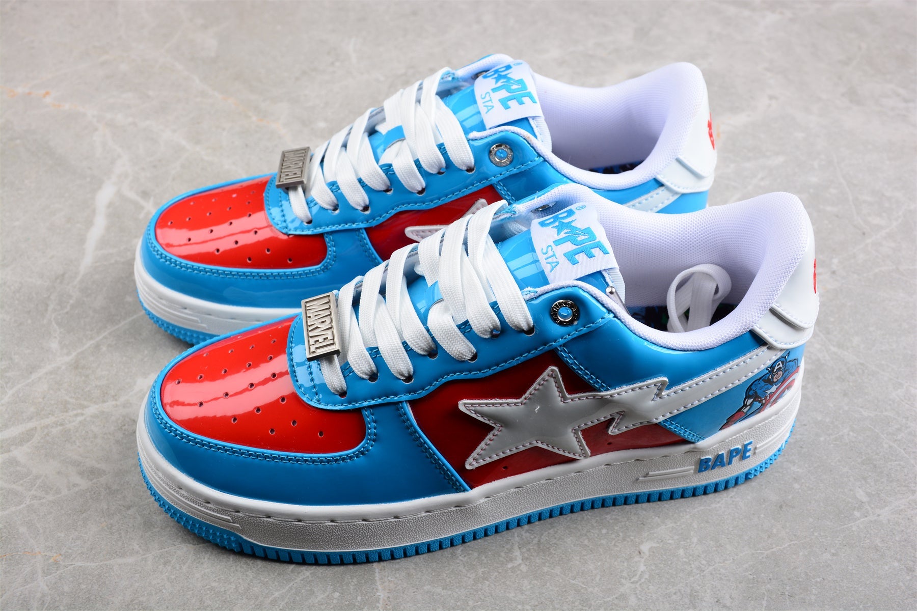 BAPE STA Low-Top Sneakers in Blue and Red Captain America Edition - Phantom Kicks