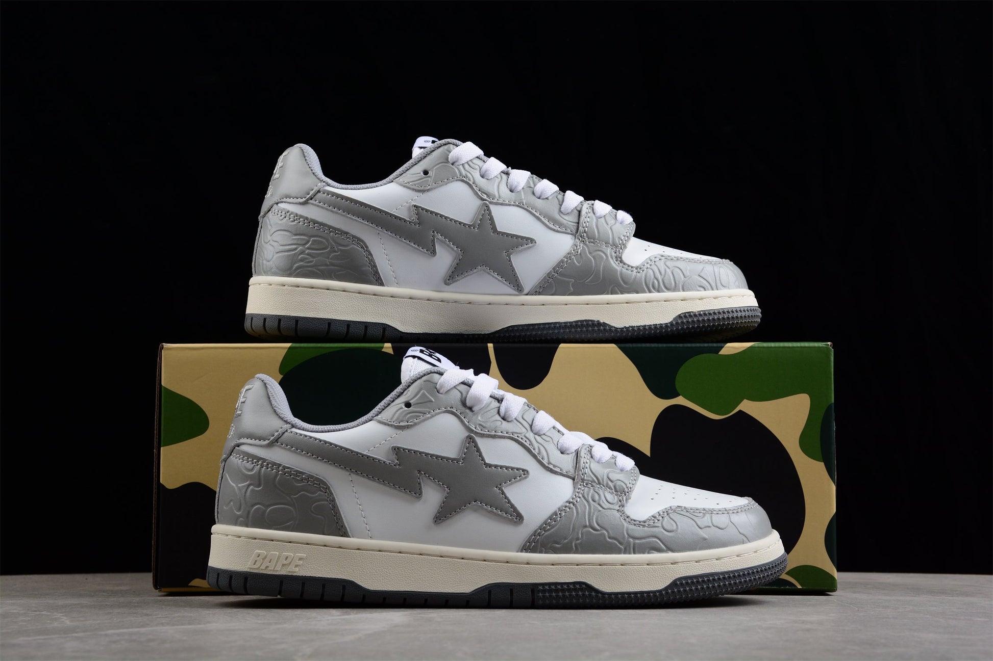 BAPE STA Low-Top Sneakers in White and Gray - Phantom Kicks