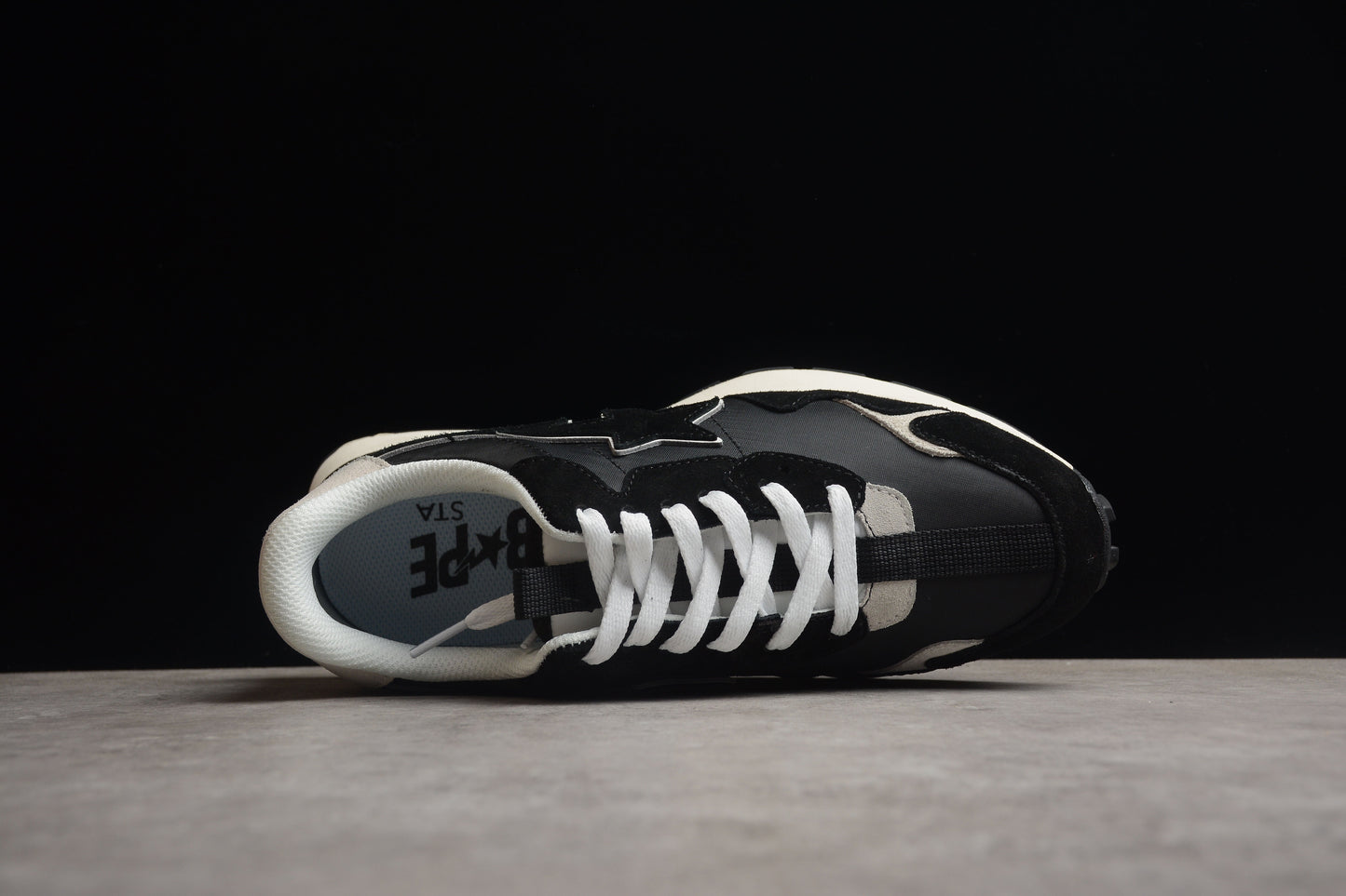 BAPE STA Retro Runner Black and White Sneakers - Phantom Kicks
