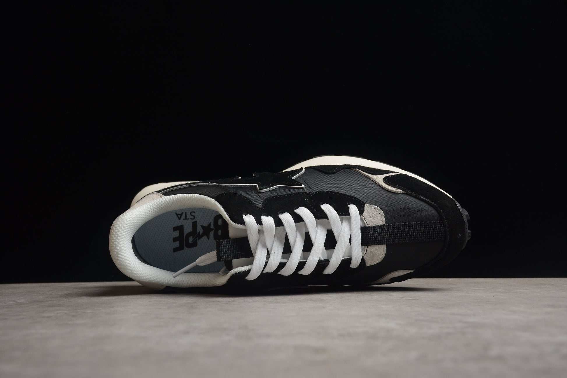 BAPE STA Retro Runner Black and White Sneakers - Phantom Kicks