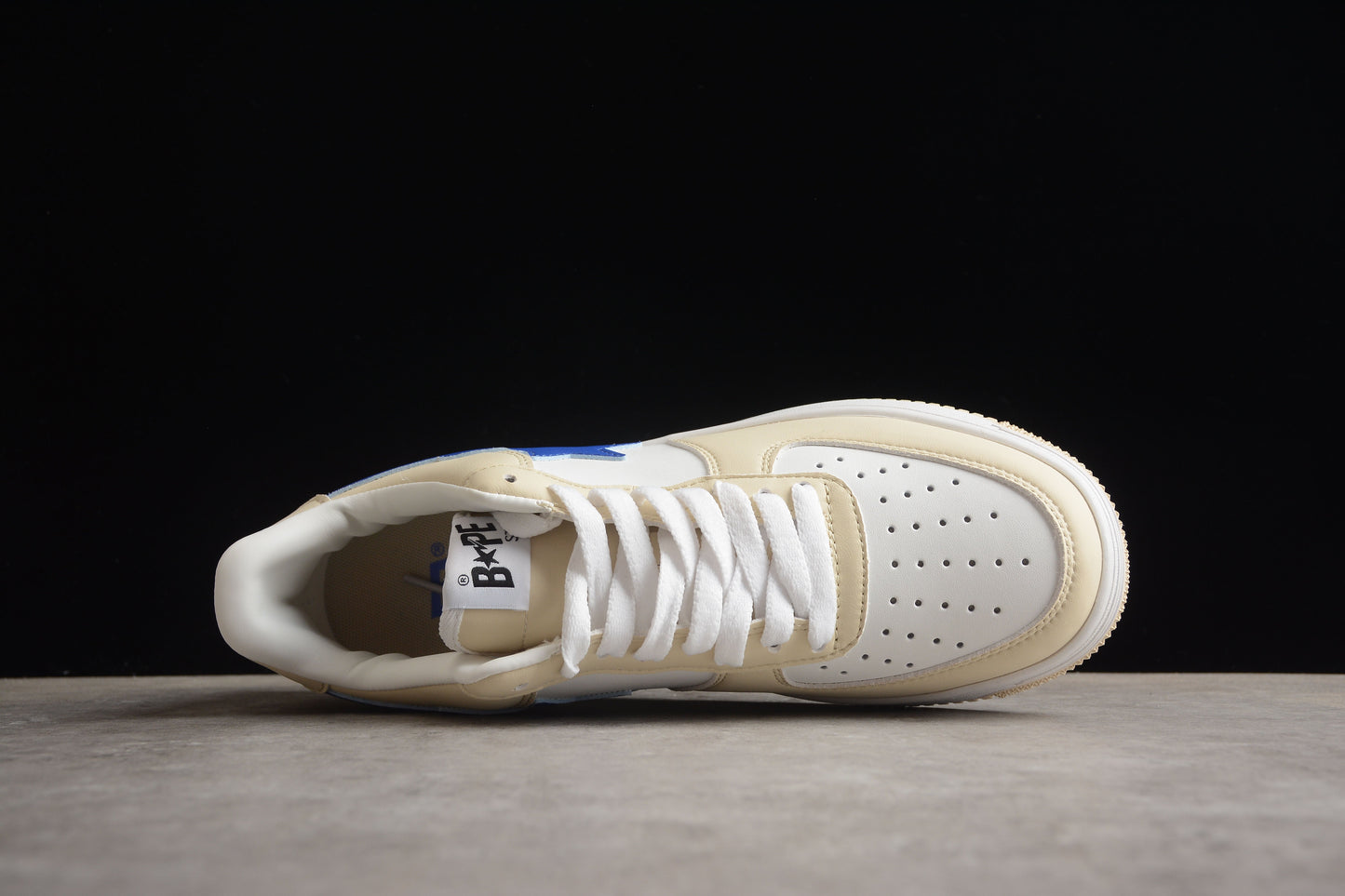 BAPE STA Low-Top Sneakers in Cream and Blue - Phantom Kicks