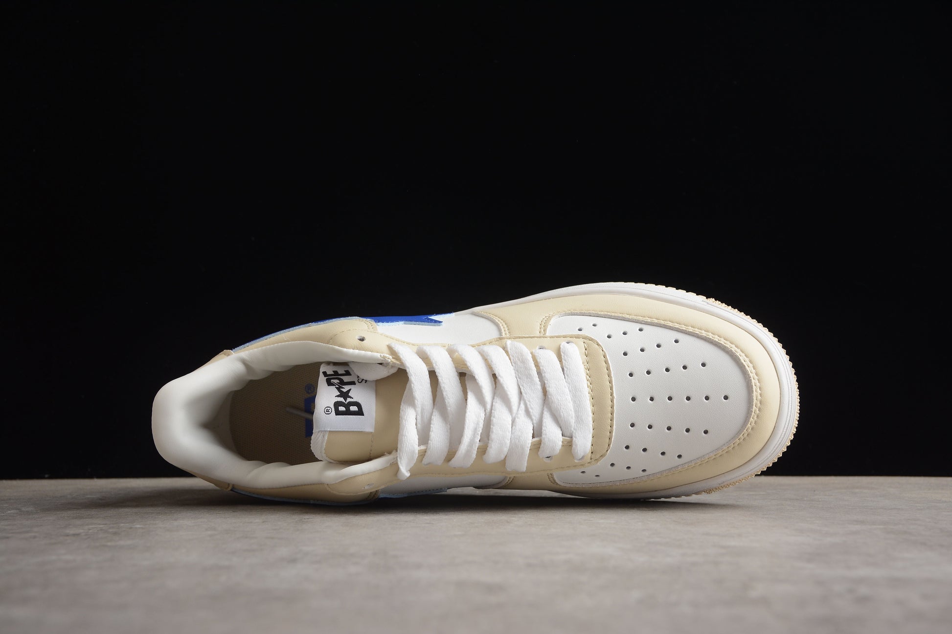 BAPE STA Low-Top Sneakers in Cream and Blue - Phantom Kicks