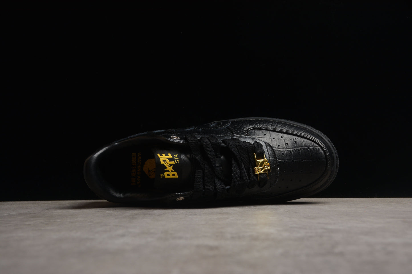 BAPE STA Low-Top Black Croc-Embossed Sneakers - Phantom Kicks