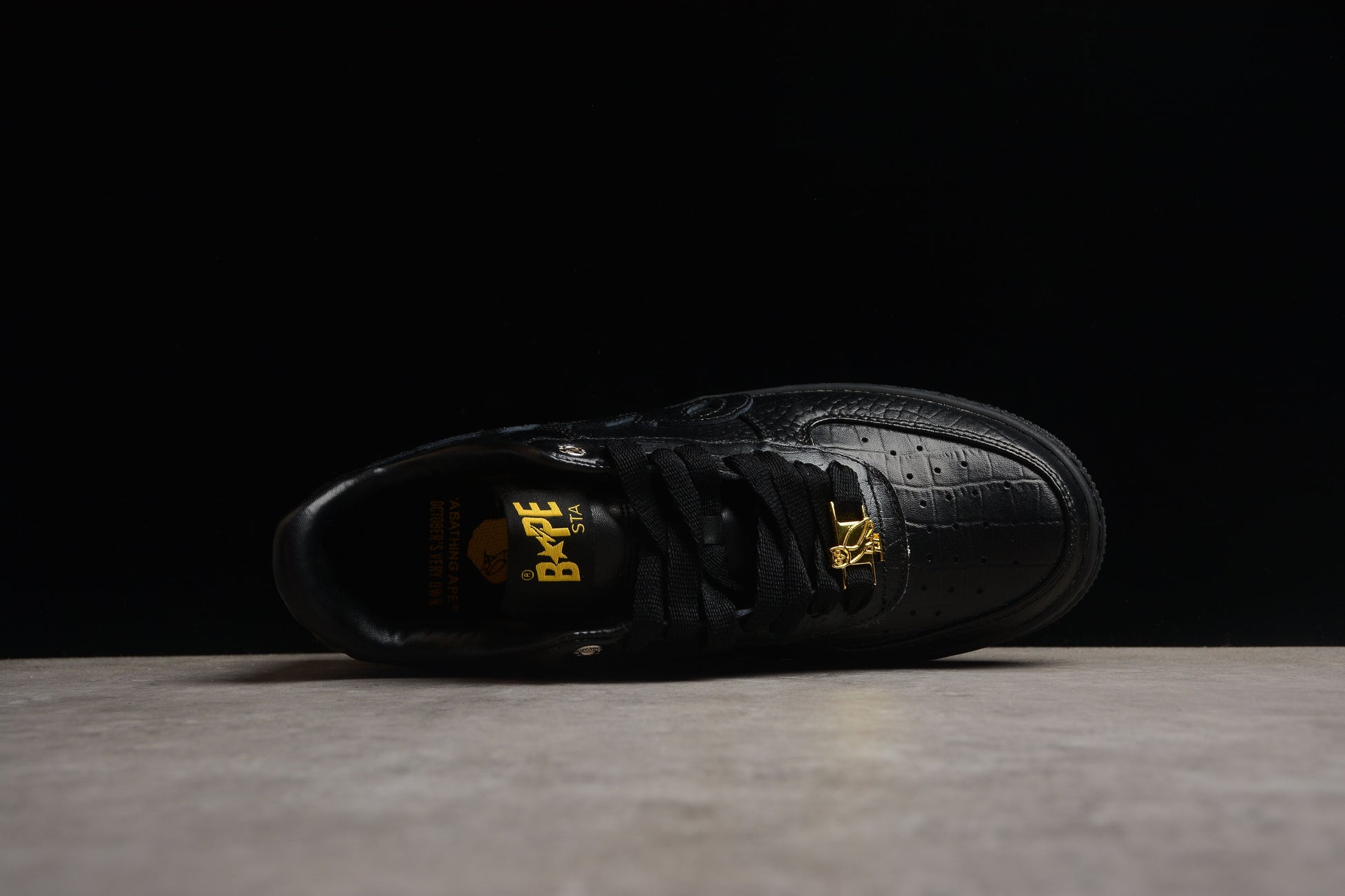 BAPE STA Low-Top Black Croc-Embossed Sneakers - Phantom Kicks