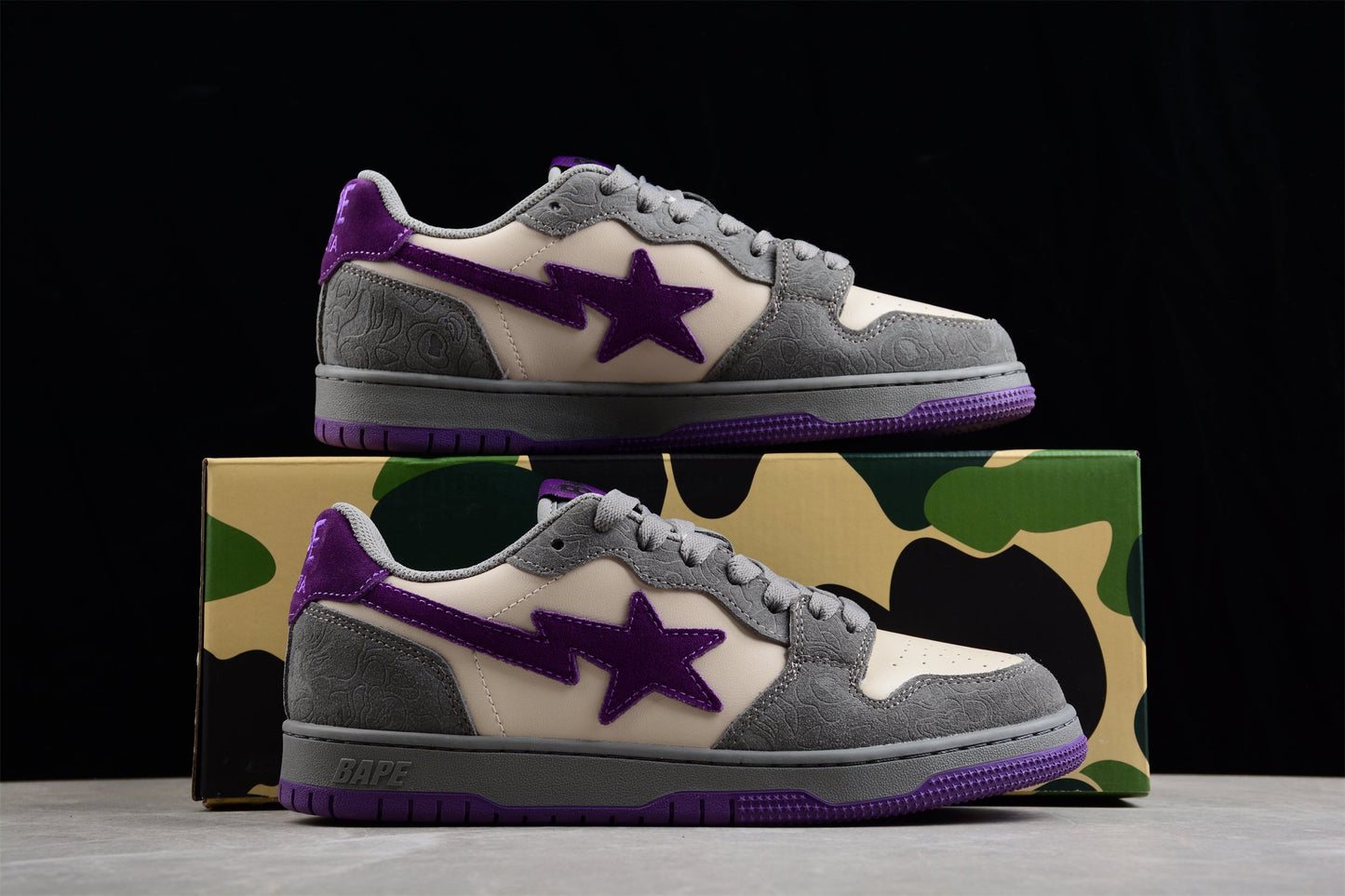 BAPE STA Low-Top Sneakers in Grey and Purple - Phantom Kicks