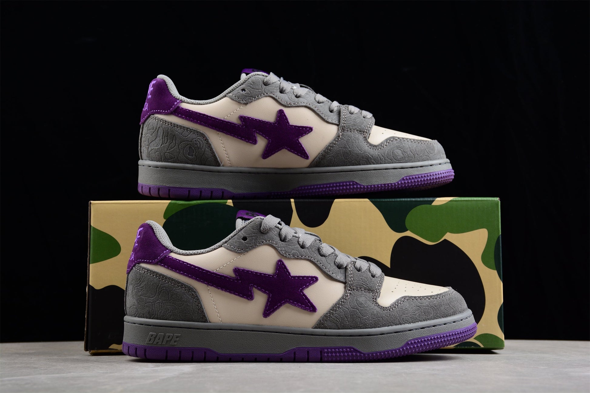 BAPE STA Low-Top Sneakers in Grey and Purple - Phantom Kicks