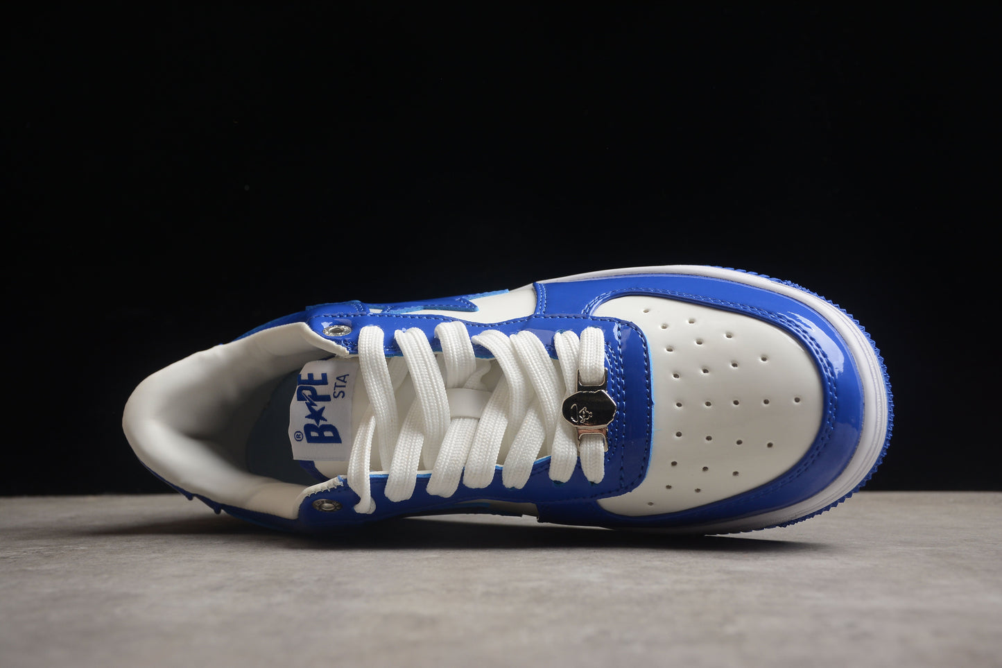 BAPE STA Low-Top Blue and White Patent Leather Sneakers - Phantom Kicks