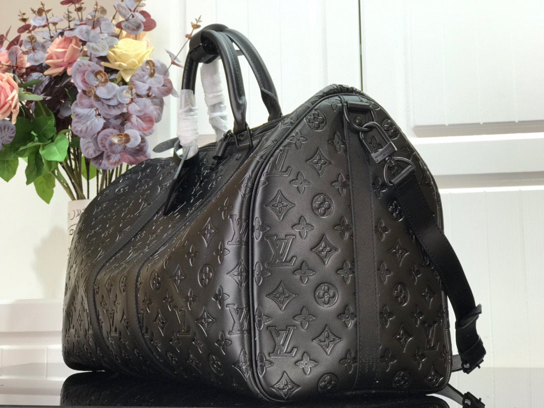 LOUIS VUITTON KEEPBALL 50 BLACK LEATHER TRAVEL BAG - Phantom Kicks