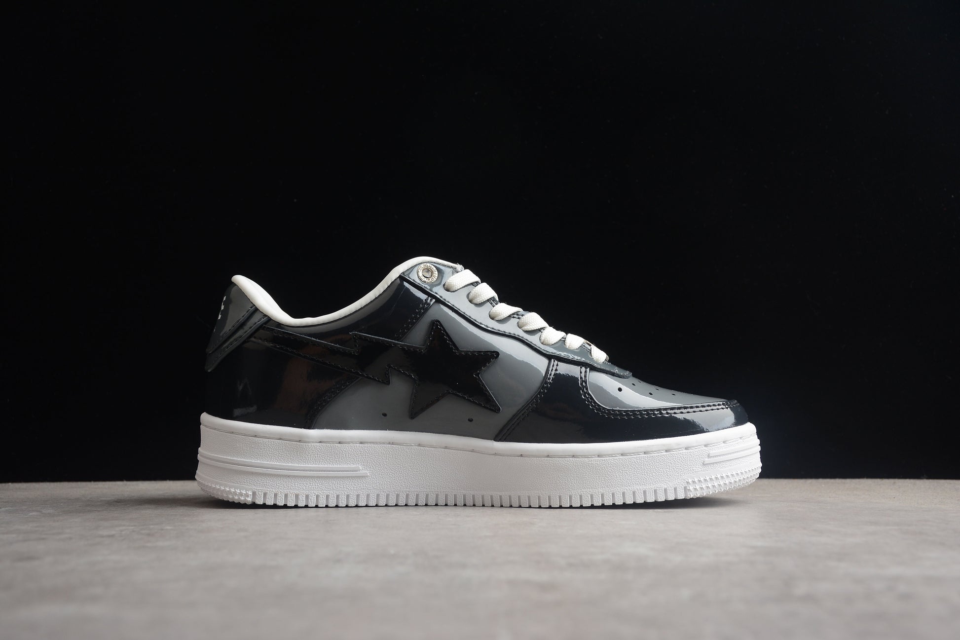 BAPE STA Black Patent Leather Low-Top Sneakers - Phantom Kicks