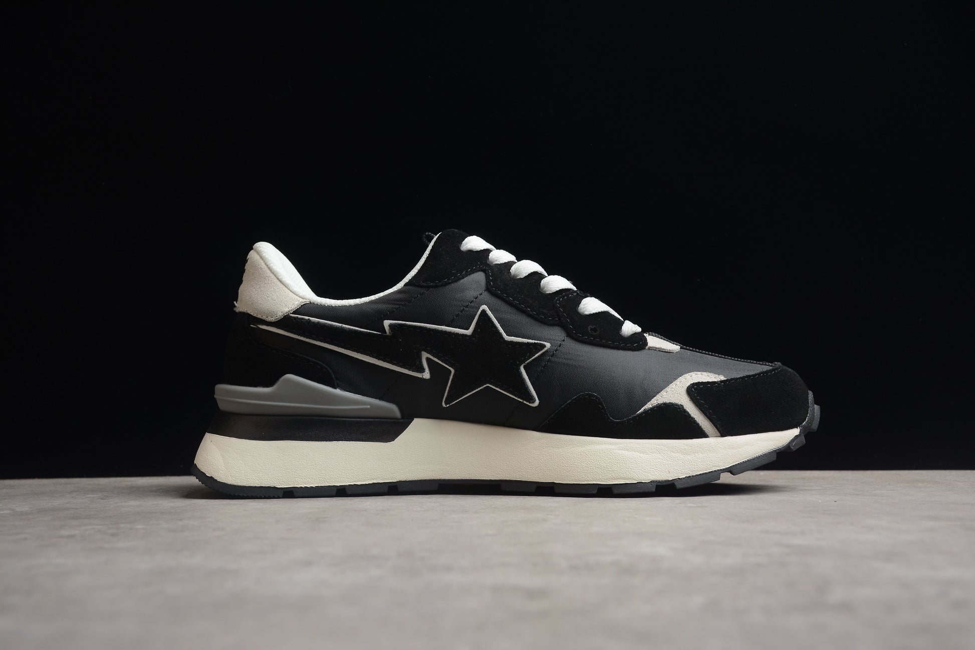 BAPE STA Retro Runner Black and White Sneakers - Phantom Kicks