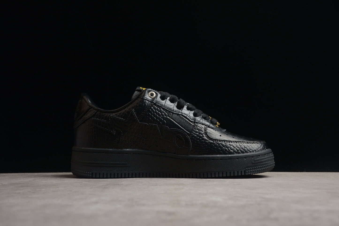 BAPE STA Low-Top Black Croc-Embossed Sneakers - Phantom Kicks