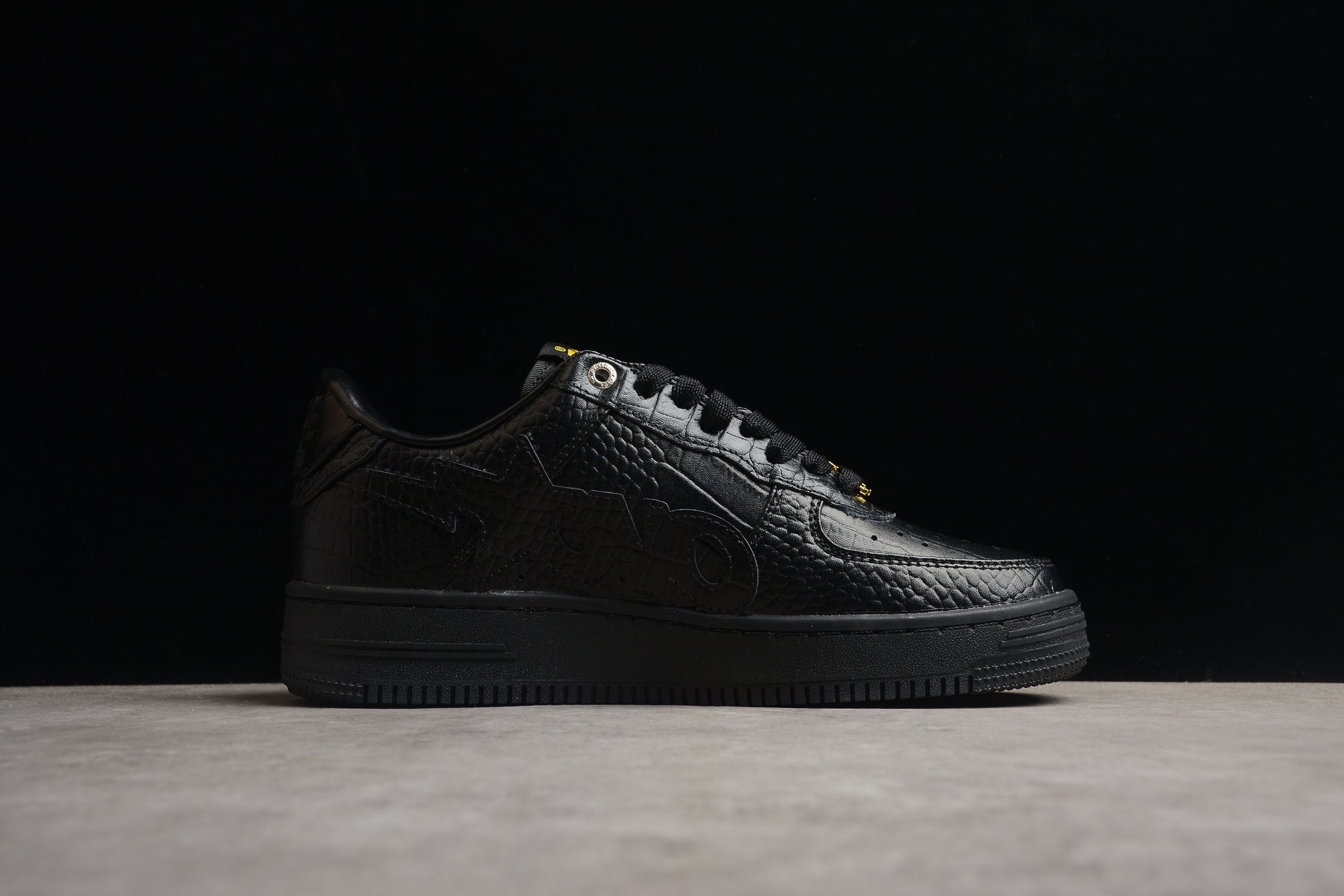BAPE STA Low-Top Black Croc-Embossed Sneakers - Phantom Kicks
