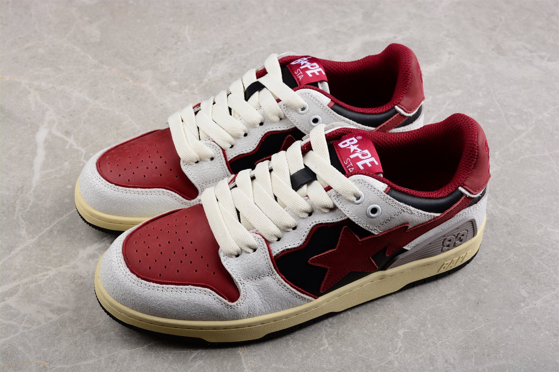 BAPE STA Low Top Sneakers in Red, White, and Black - Phantom Kicks