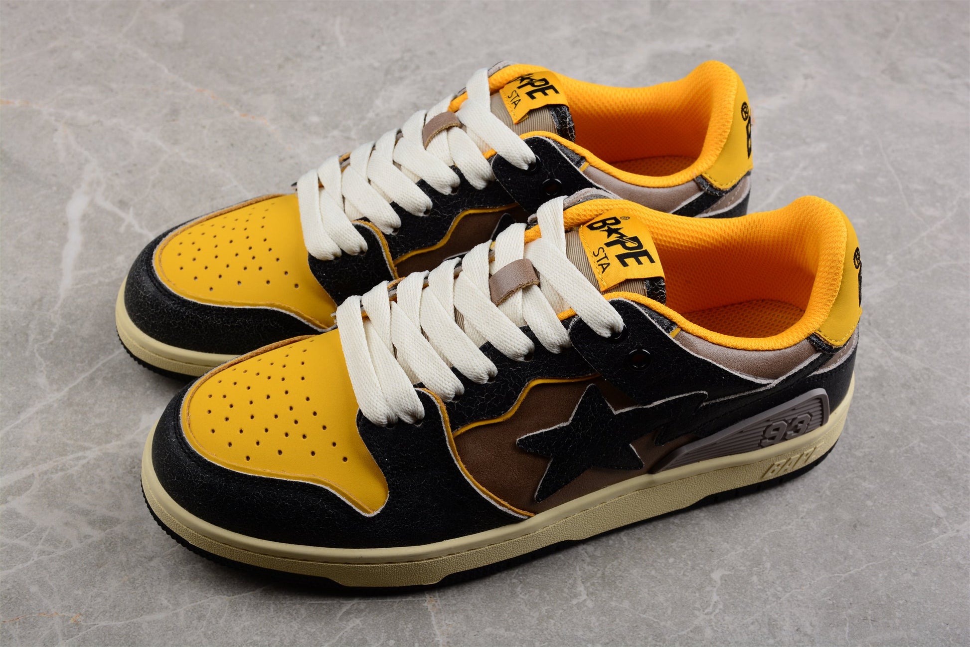 BAPE STA Low Top Sneakers in Black and Yellow - Phantom Kicks