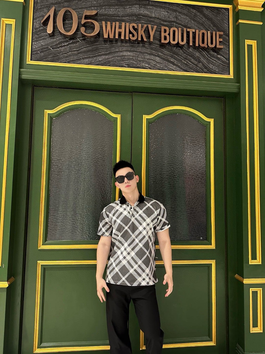 Burberry Geometric Check Polo Shirt (Black and White) - Phantom Kicks
