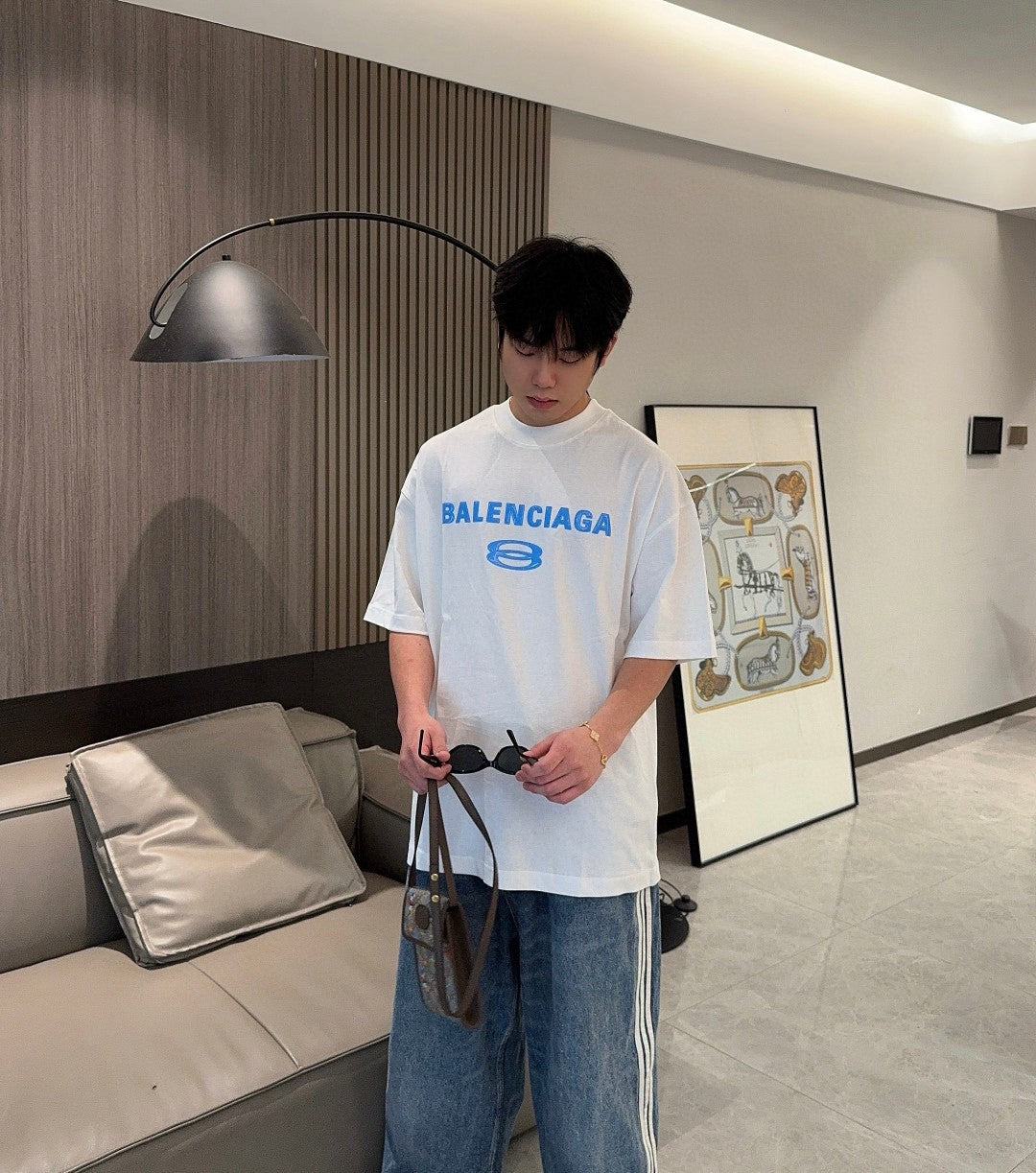 Balenciaga Blue Logo T-Shirt (White) - Phantom Kicks