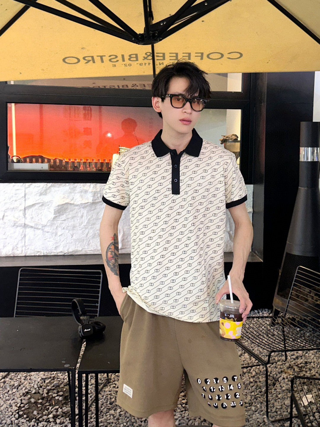Gucci Beige and Black Patterned Polo Shirt - Phantom Kicks