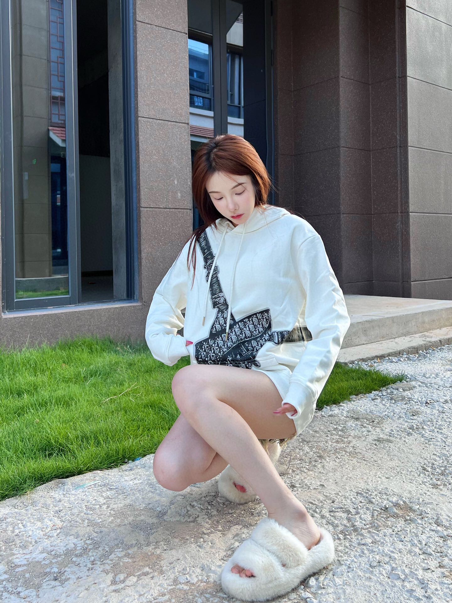 Dior White Hoodie with Bag Design - Phantom Kicks