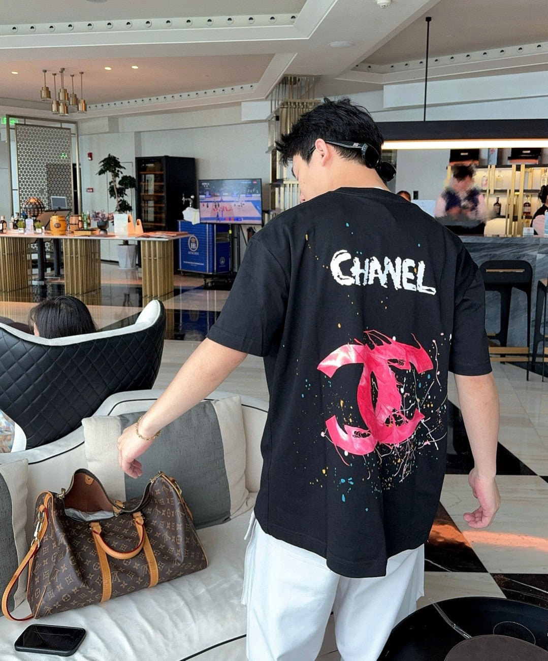 Chanel Pink Splash Logo Black T-Shirt - Phantom Kicks