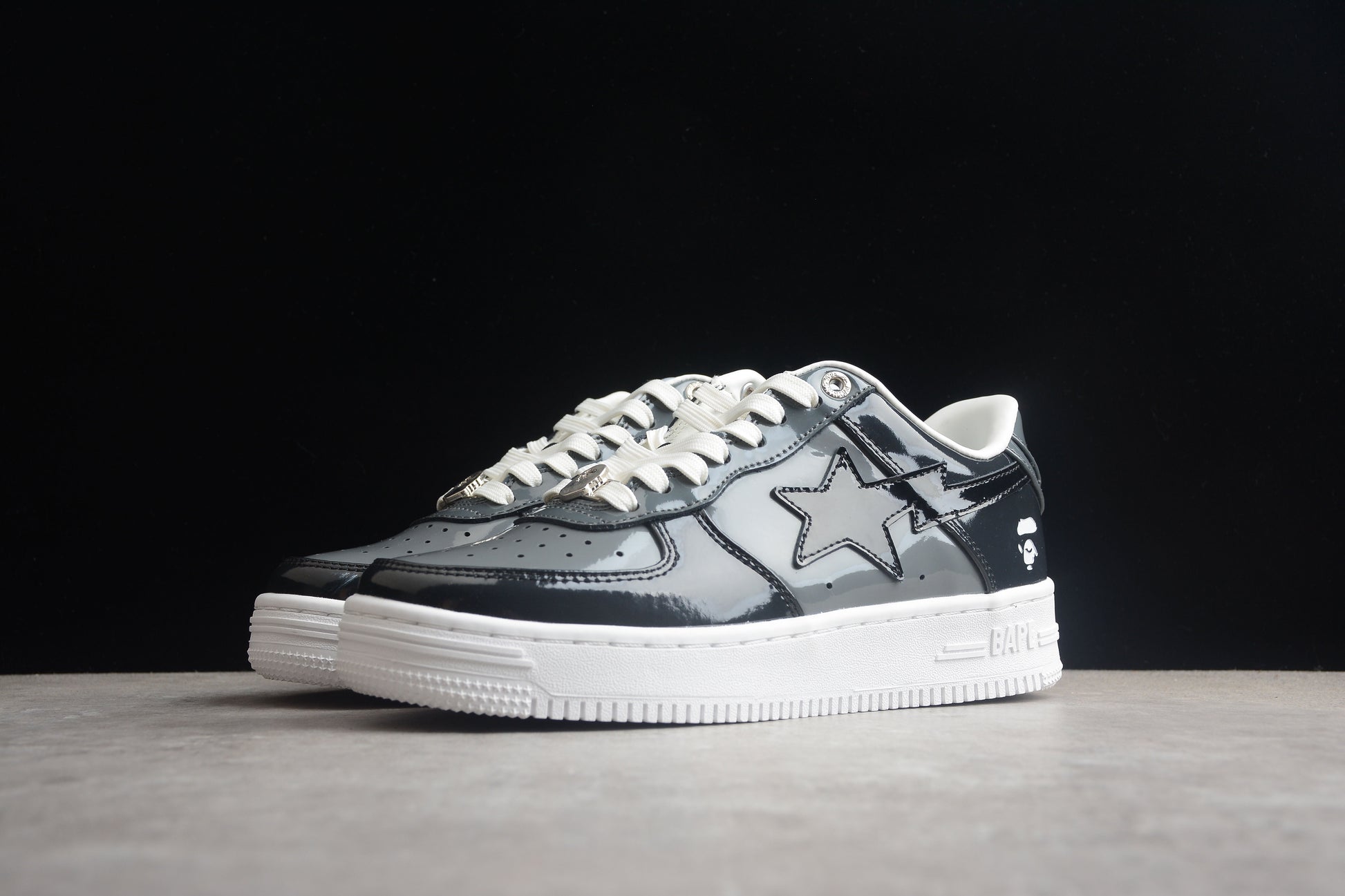 BAPE STA Black Patent Leather Low-Top Sneakers - Phantom Kicks