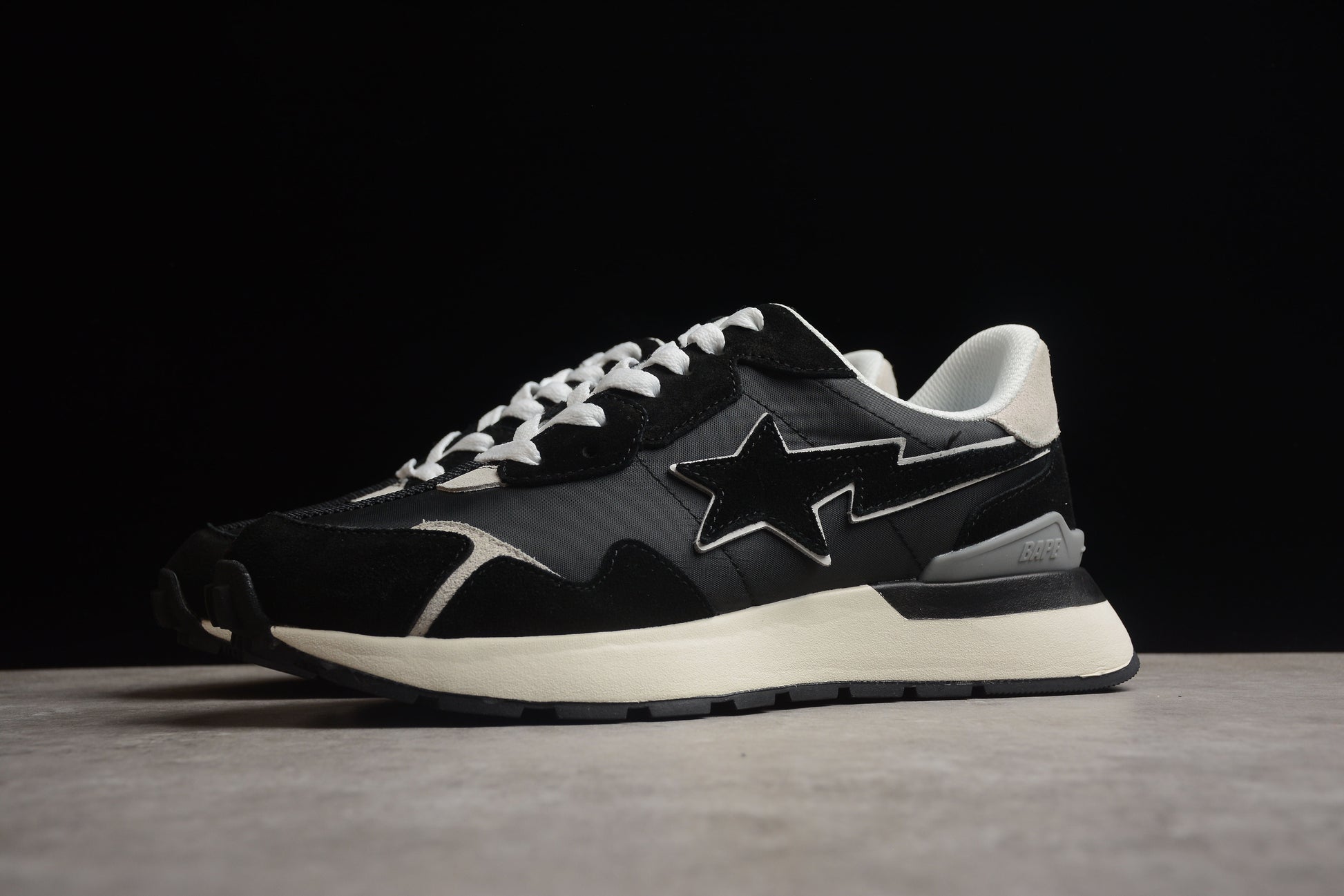 BAPE STA Retro Runner Black and White Sneakers - Phantom Kicks
