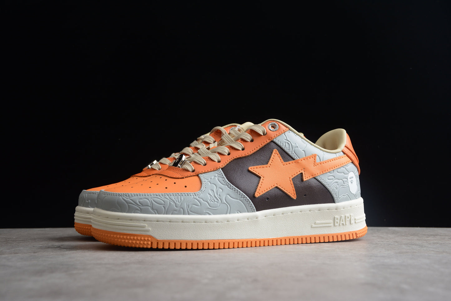 BAPE STA Low-Top Orange and Grey Sneakers - Phantom Kicks