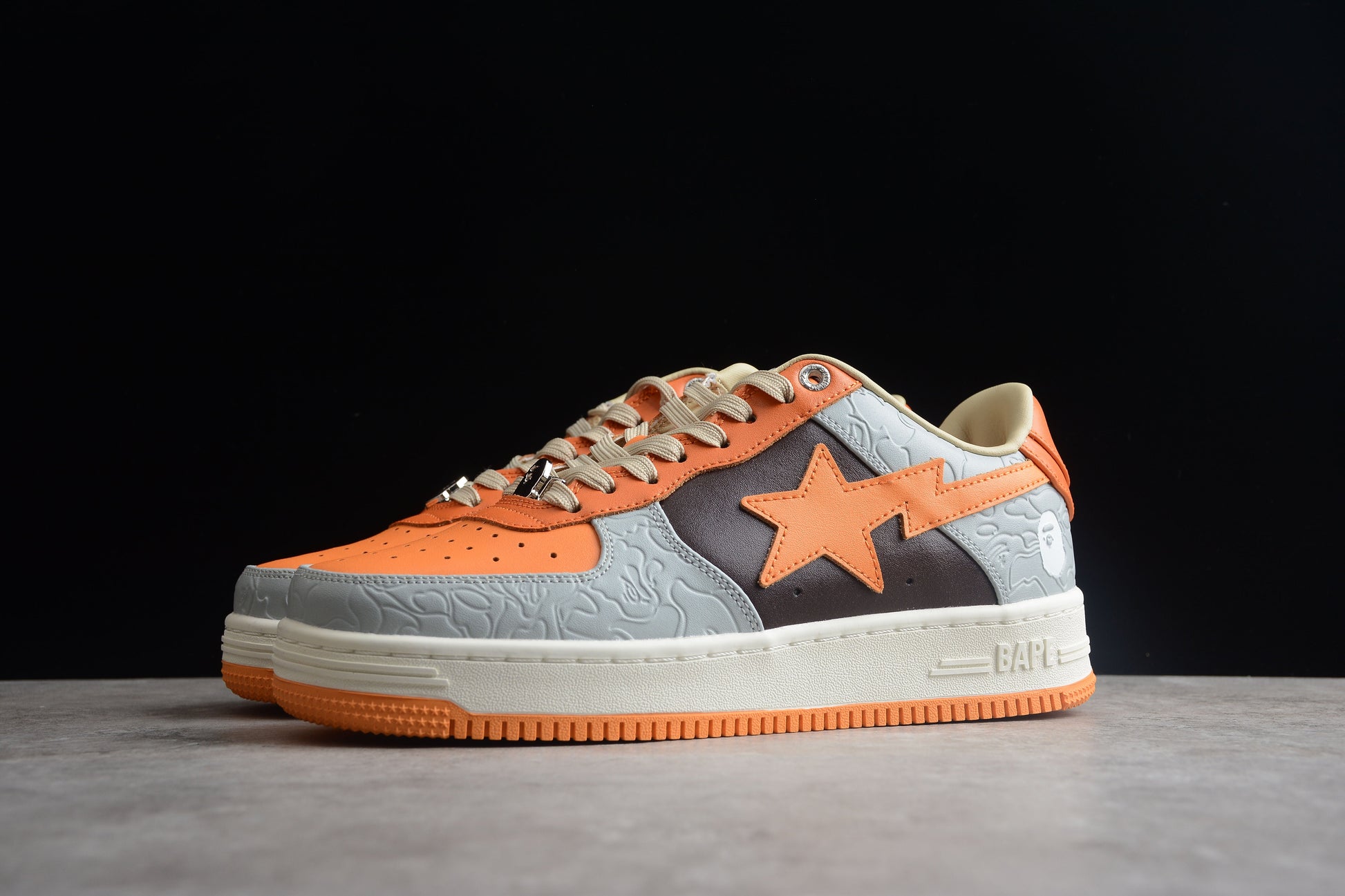 BAPE STA Low-Top Orange and Grey Sneakers - Phantom Kicks