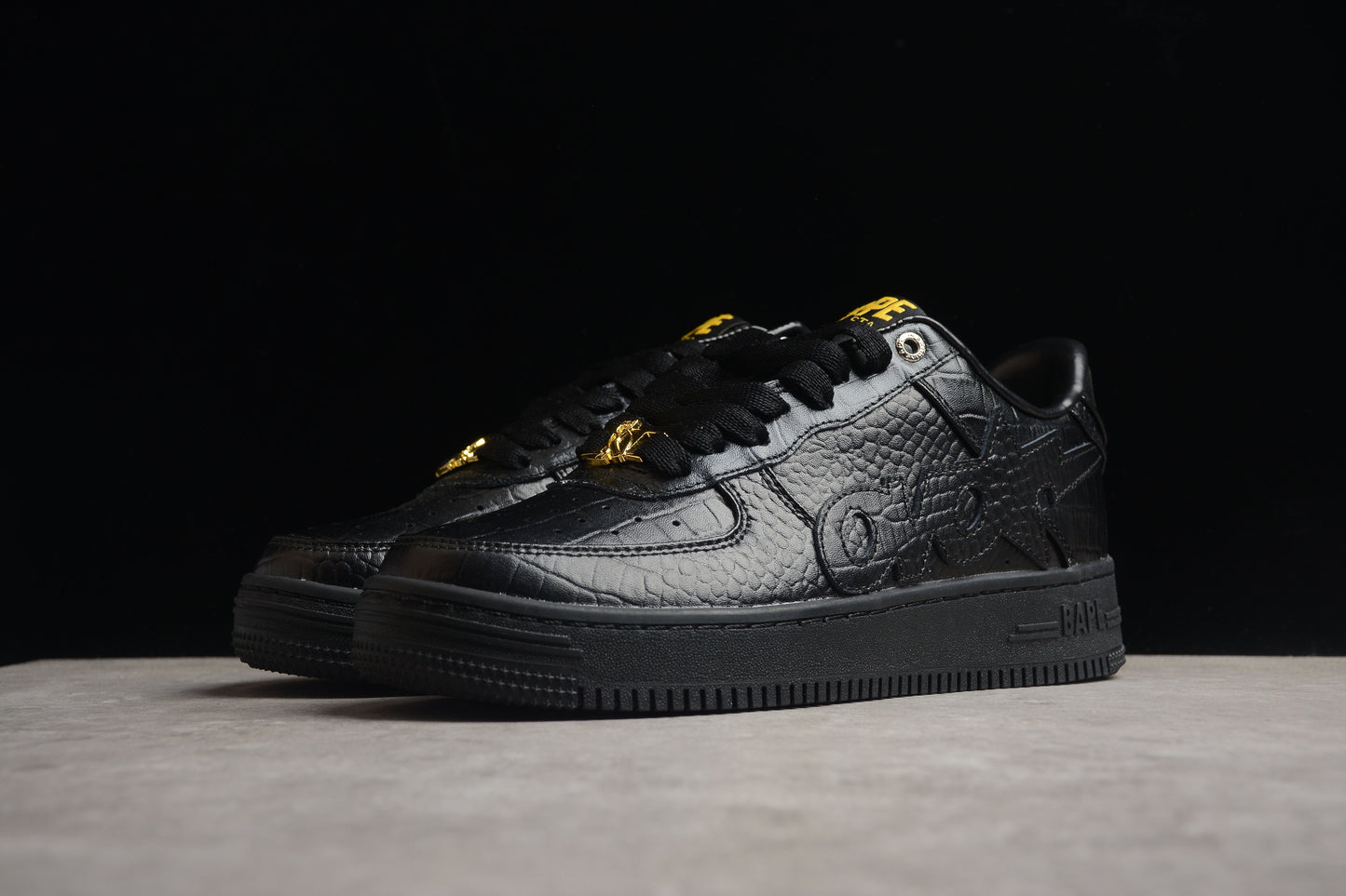 BAPE STA Low-Top Black Croc-Embossed Sneakers - Phantom Kicks