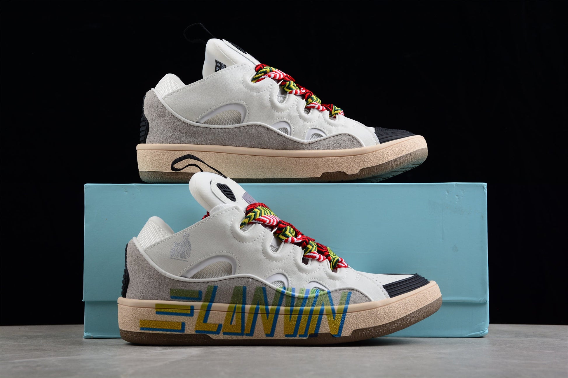 White Low Top Sneakers with Multicolor Laces - Phantom Kicks