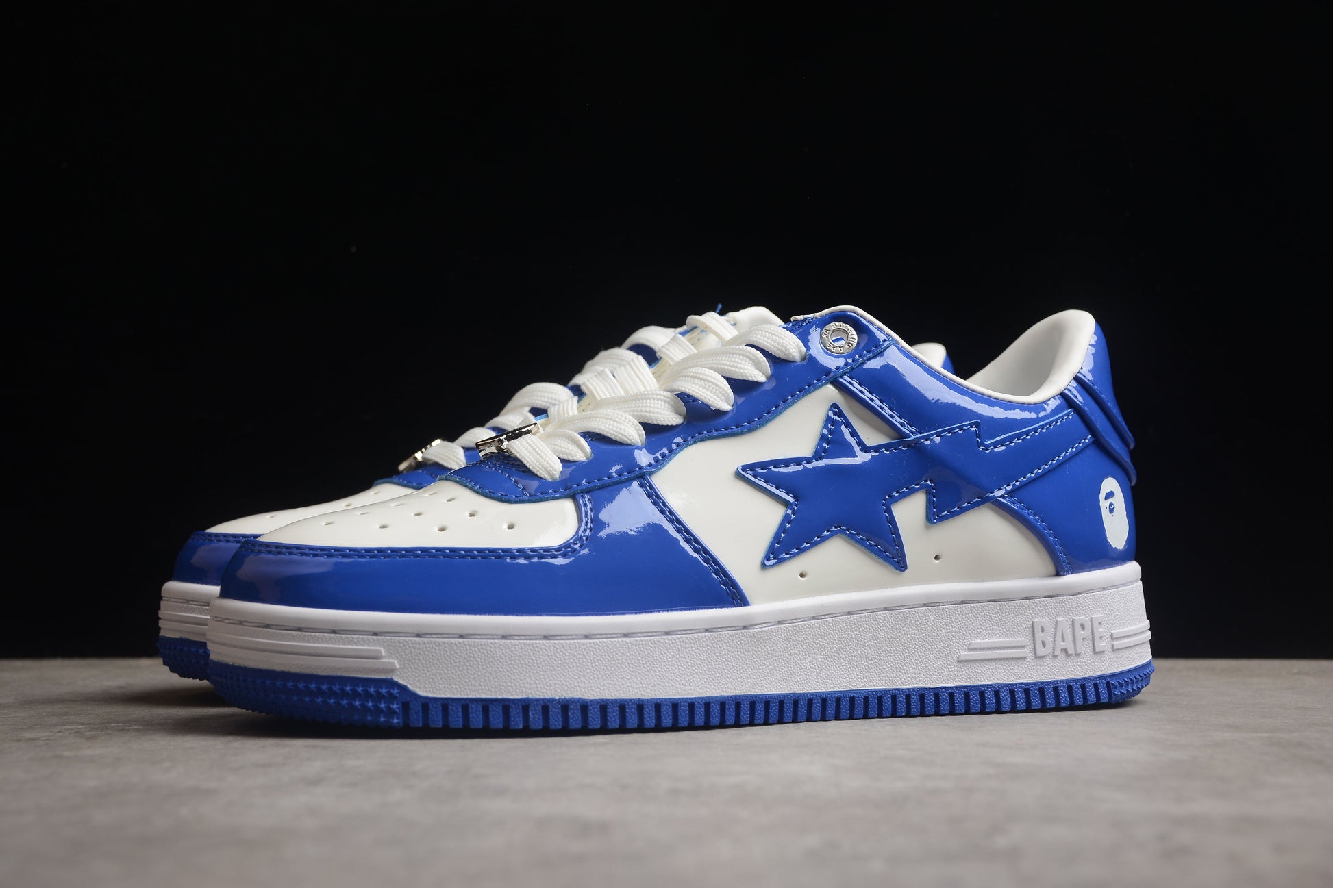 BAPE STA Low-Top Blue and White Patent Leather Sneakers - Phantom Kicks