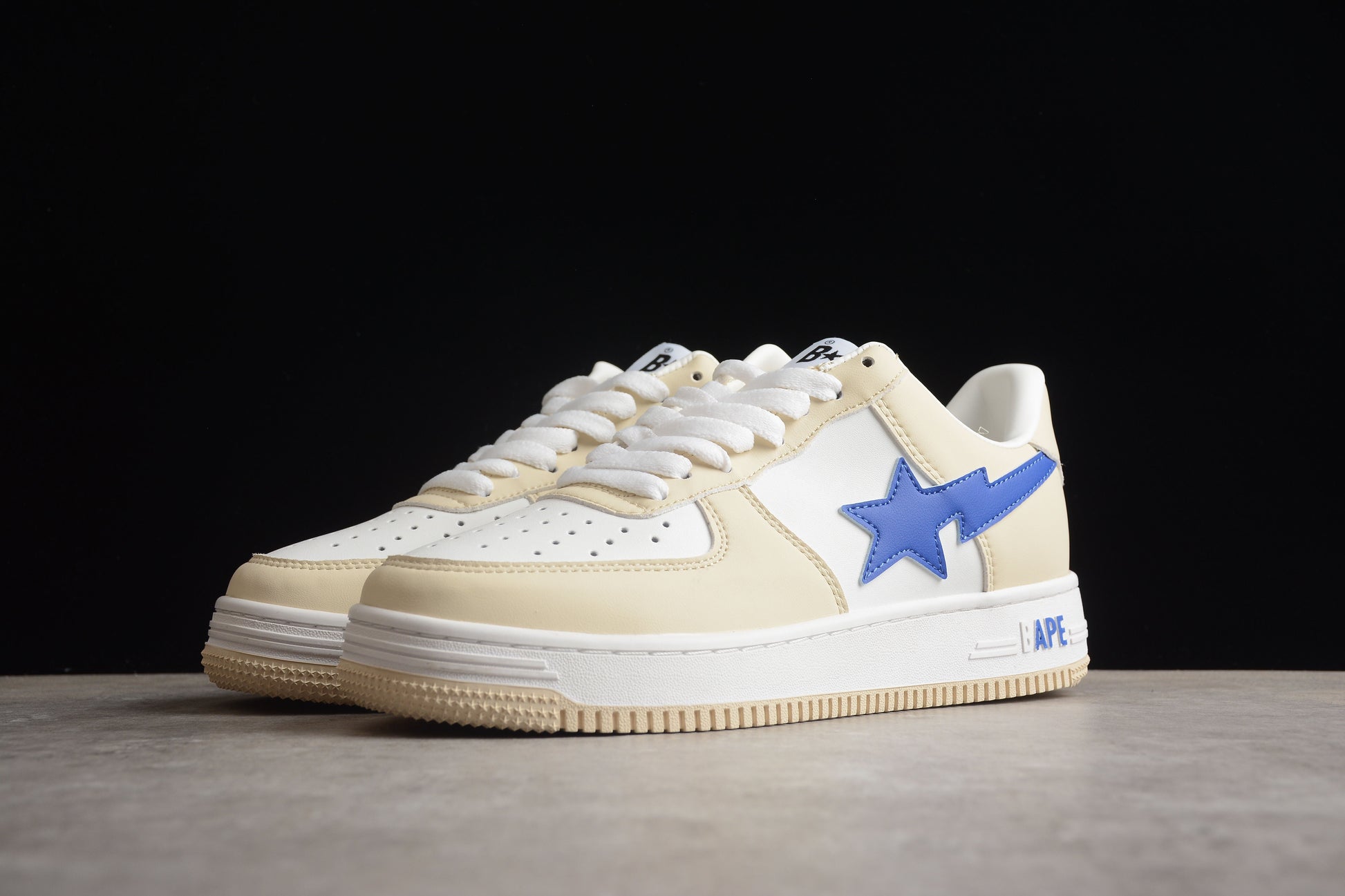 BAPE STA Low-Top Sneakers in Cream and Blue - Phantom Kicks