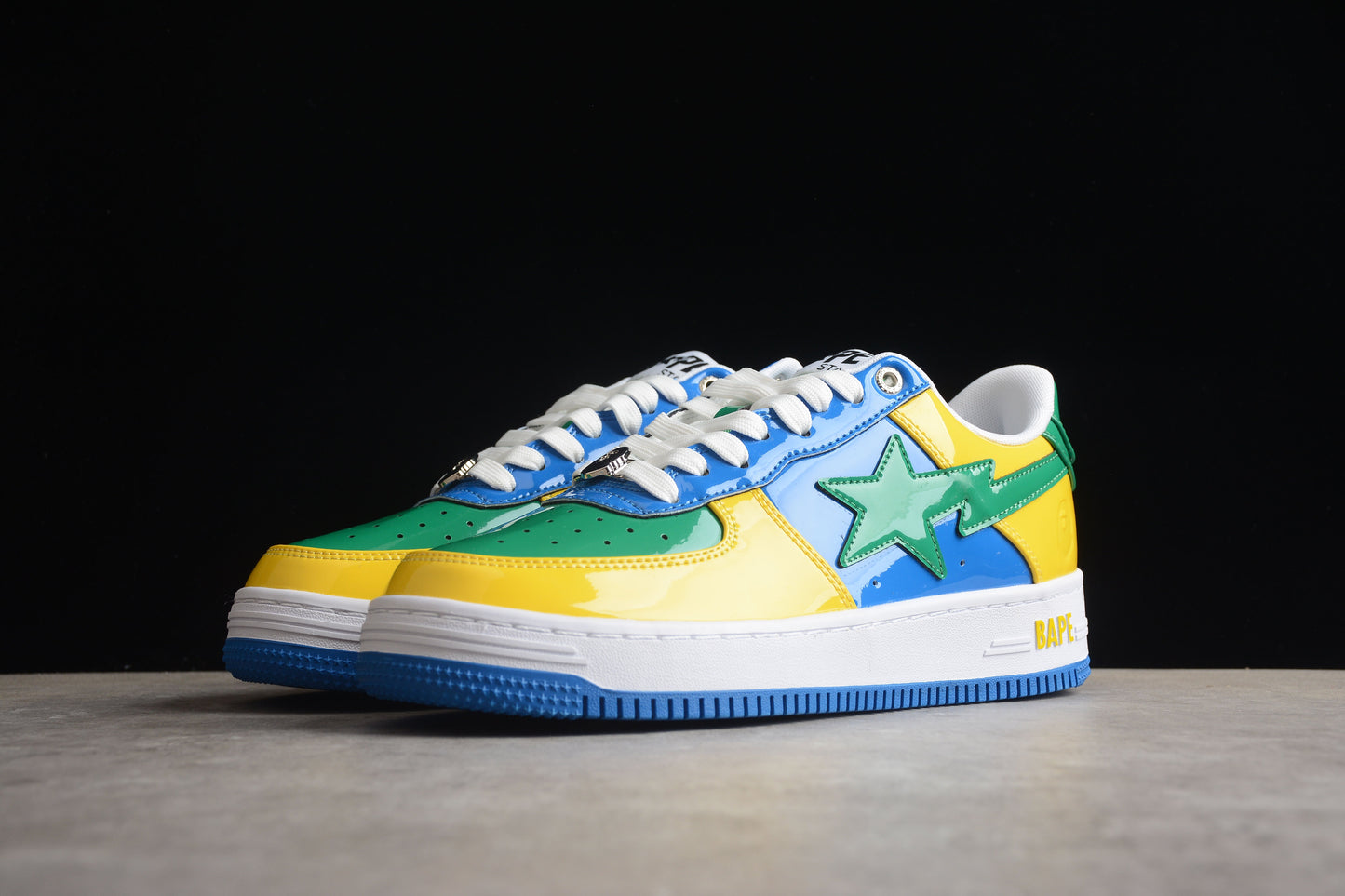 BAPE STA Low-Top Sneakers in Green, Blue, and Yellow - Phantom Kicks