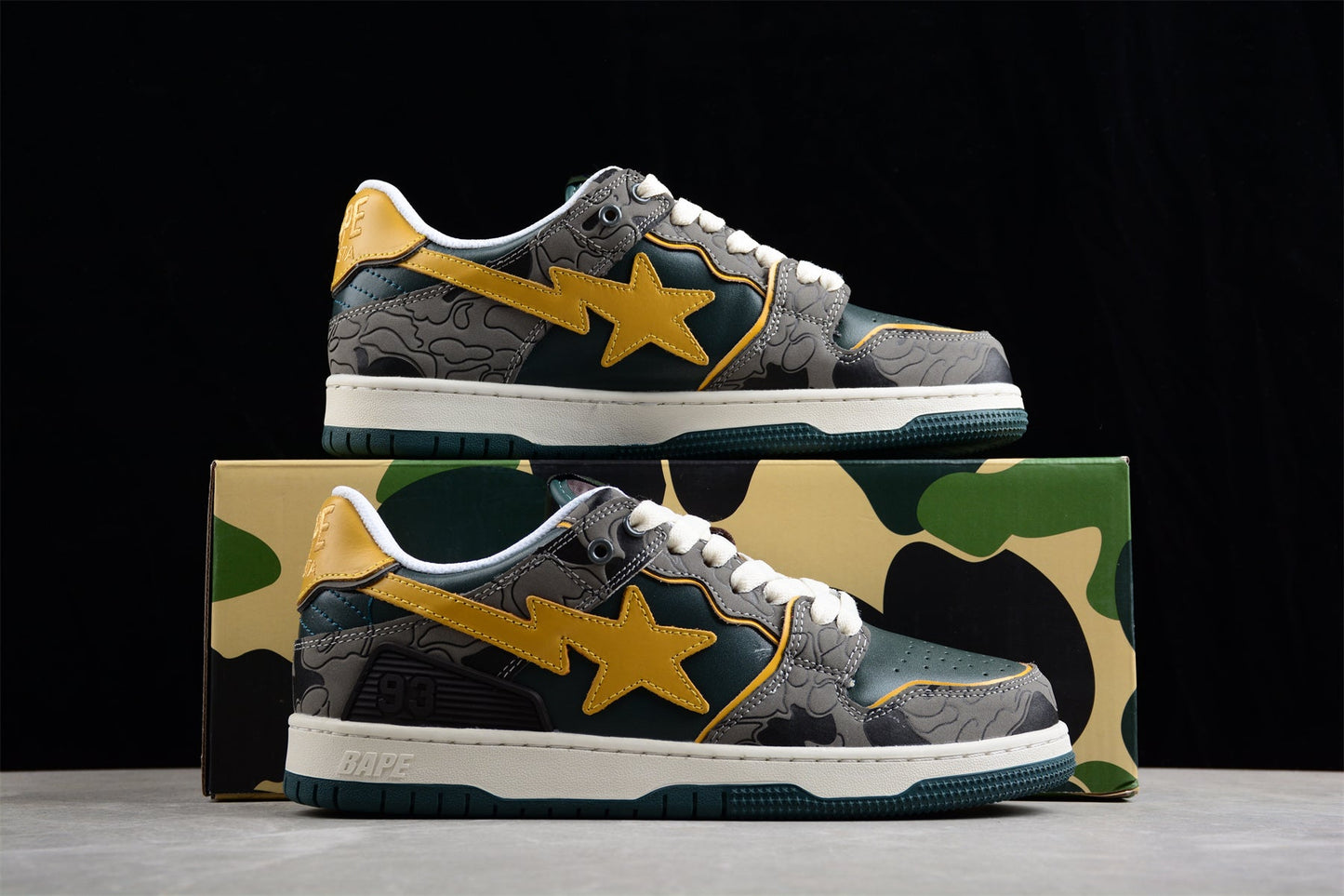 BAPE STA Low-Top Sneakers in Green and Yellow - Phantom Kicks