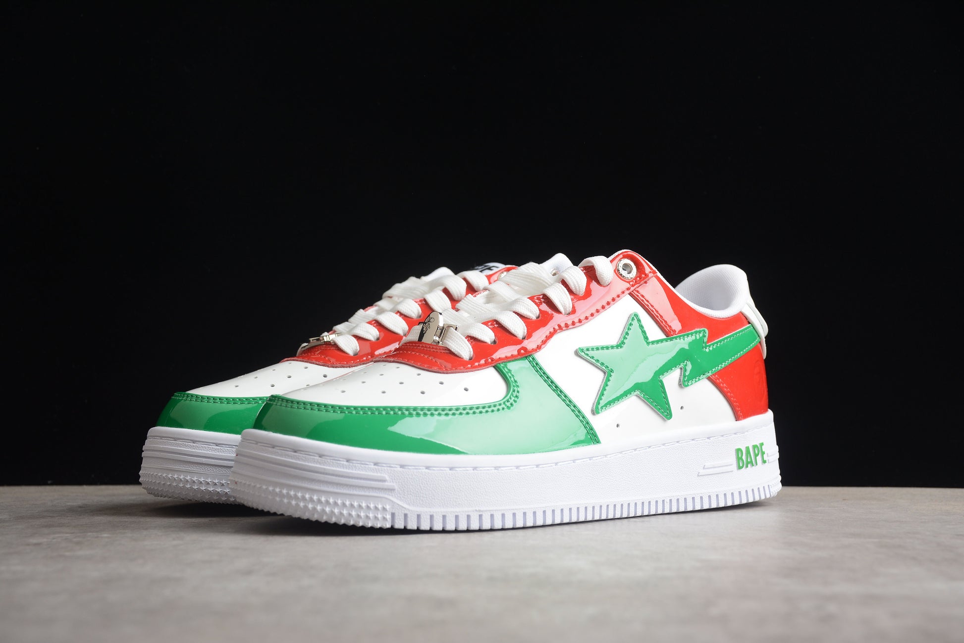 BAPE STA Low-Top Sneakers in Red, Green, and White - Phantom Kicks