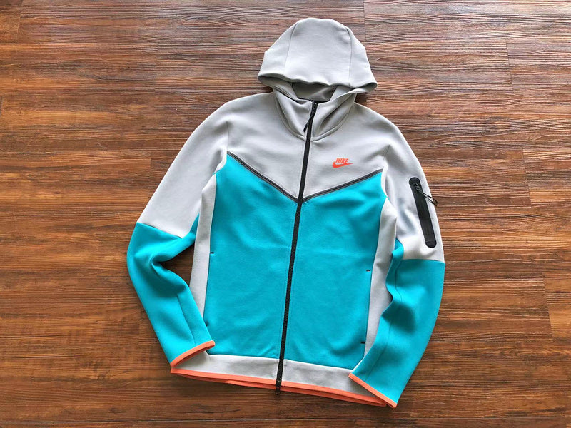 NIKE TECH FLEECE HOODIE x WOLF GREY/AQUAMARINE/ORANGE - Phantom Kicks