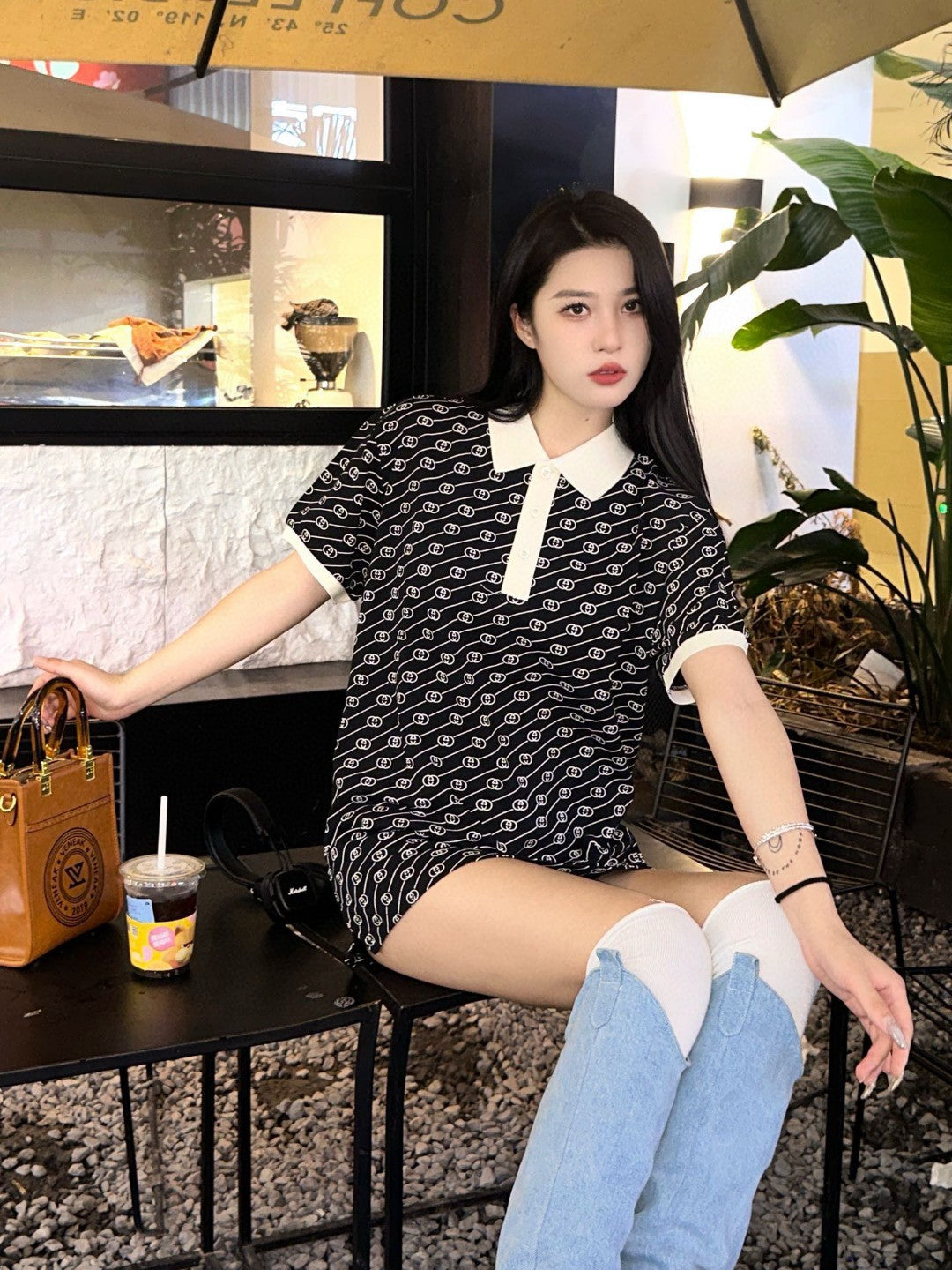 Gucci Black and Beige Patterned Polo Shirt - Phantom Kicks